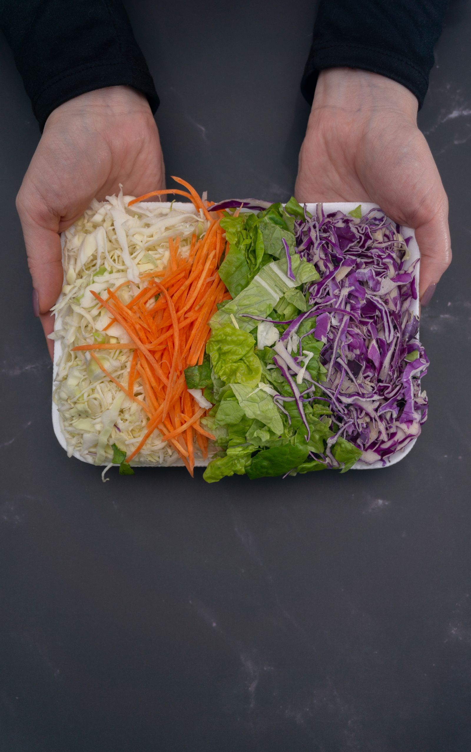 Ensalada de repollo, zanahoria y lechuga