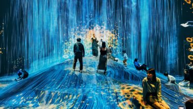 Personas recorriendo una instalación de arte digital