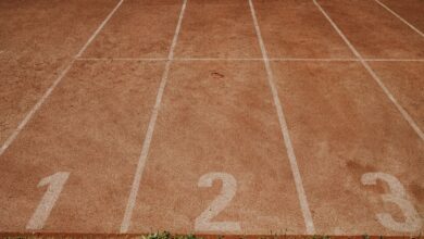 Carriles numerados de una pista de atletismo al aire libre