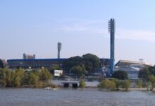 Vista del estadio Gigante de Arroyito de Rosario Central desde el río Paraná