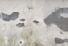 Pared con pintura descascarada y manchas de humedad