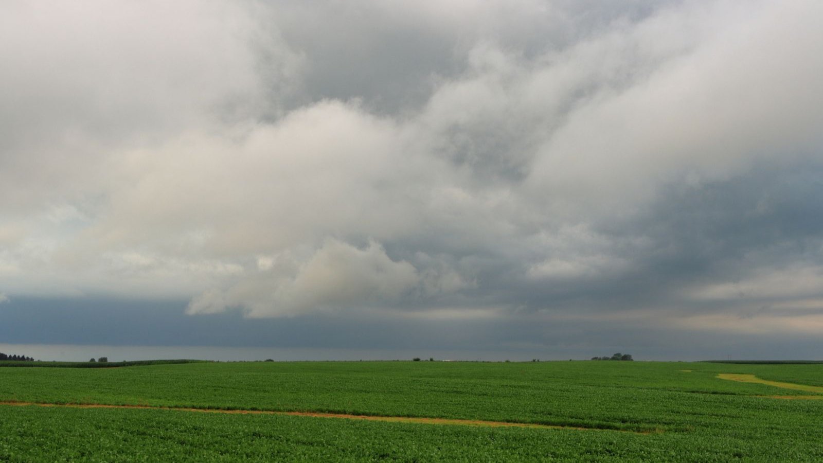 Nubes de tormenta sobre un campo verde