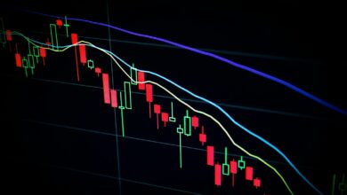 Gráfico de velas del mercado financiero en una pantalla