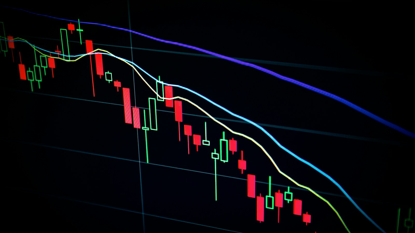 Gráfico de velas del mercado financiero en una pantalla